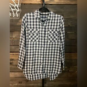 Madewell Navy and White Checked Button-Down Shirt